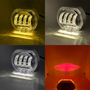 Motorcycle Electric Vehicle General Modification LED Headlight 4 Beads Double Lens Lamps, Style: Yellow Aperture+Red Devil Eye