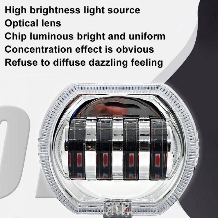 Motorcycle Electric Vehicle General Modification LED Headlight 4 Beads Double Lens Lamps, Style: Yellow Aperture+Red Devil Eye