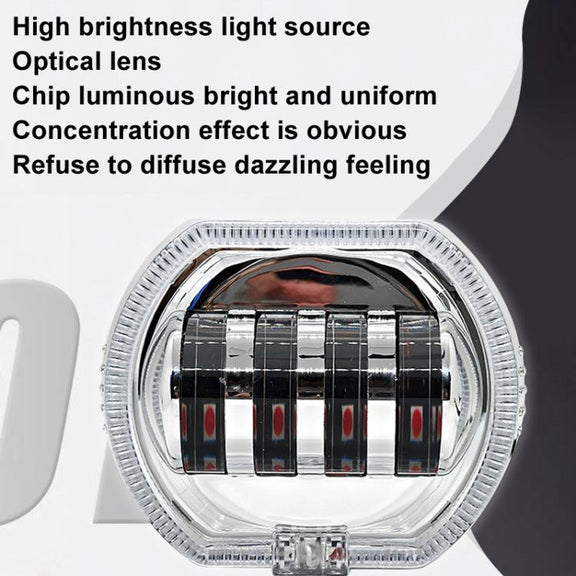 Motorcycle Electric Vehicle General Modification LED Headlight 4 Beads Double Lens Lamps, Style: Green Aperture+Blue Devil Eye