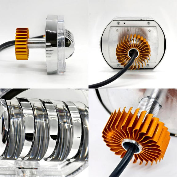 Motorcycle Electric Vehicle General Modification LED Headlight 4 Beads Double Lens Lamps, Style: Yellow Aperture+Blue Devil Eye