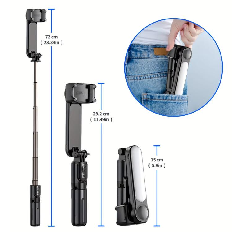 L09 Mini Handheld Folding Anti-shake Stabilizer Bluetooth Beauty Fill Light Selfie Stick(Black)