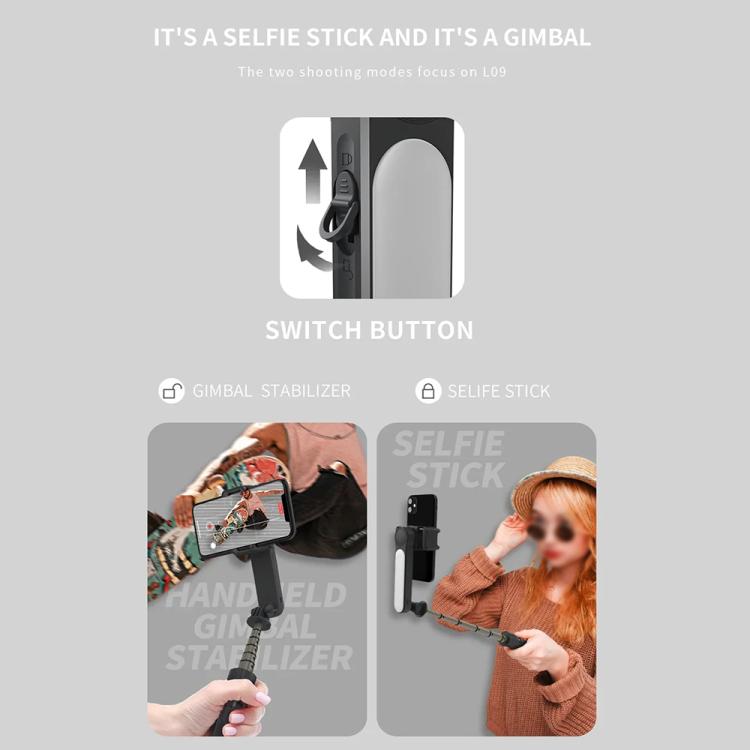 L09 Mini Handheld Folding Anti-shake Stabilizer Bluetooth Beauty Fill Light Selfie Stick(Black) - Selfie Sticks by PMC TechLife | Online Shopping South Africa | PMC TechLife | Buy Now Pay Later Mobicred