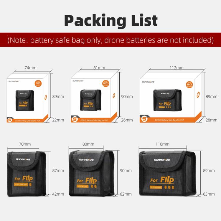 For DJI Flip Sunnylife Battery Explosion Proof Bag Li-ion Safety Storage Bag Flame Retardant Protective Bag Small (For 1 Battery)