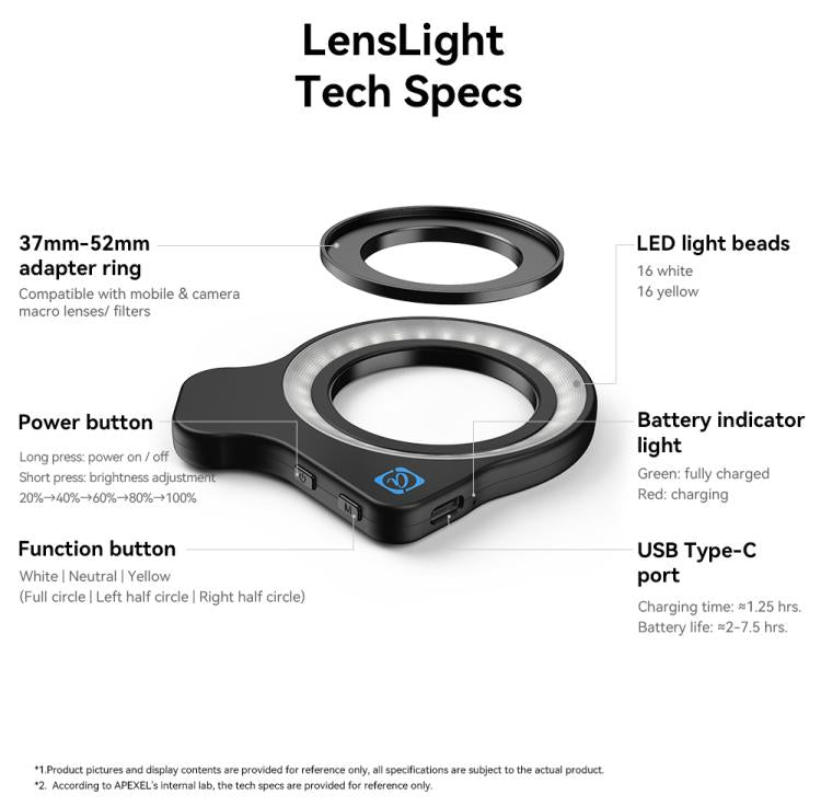 APEXEL APL-FL26 Jewelry Food Still Life Tri-color 9-speed Slim Ring Macro Photography Fill Light - free shipping - PMc TechLife - Order now!
