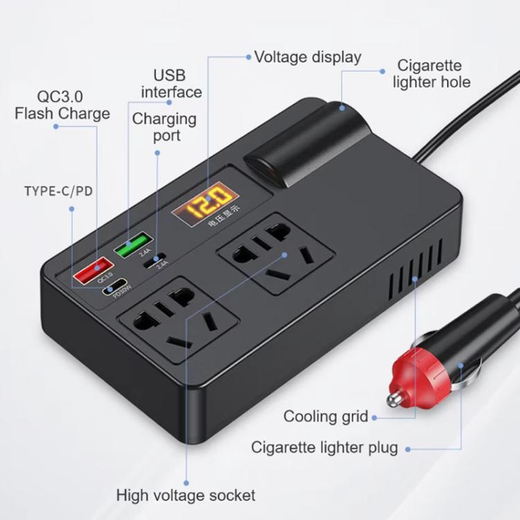 12V24V To 220V Car Multi-Function Inverter Socket Fast Charger(With Digital Display) - Others by PMc TechLife | Online Shopping South Africa | PMc TechLife | Buy Now Pay Later Mobicred