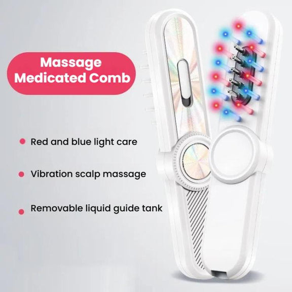 Hair Oil Applicator Roller Ball Red / Blue Light Electric Massage Comb Hair Regrowth Conductive Comb(White)