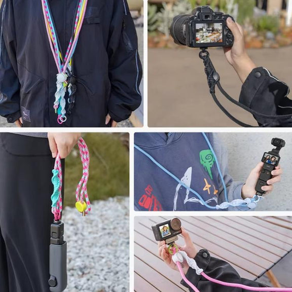 BRDRC Sport Camera Lanyard With 1/4 Inch Screw Anti-Lost Crossbody Lanyard(Black Rope Gray Knot)