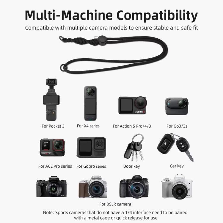 BRDRC Sport Camera Lanyard With 1/4 Inch Screw Anti-Lost Crossbody Lanyard(Black Rope Gray Knot)