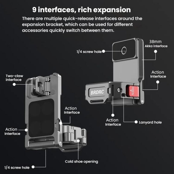 For DJI OSMO Pocket 3 BRDRC PO3005 Multi-functional Magnetic Base Expansion Back Clip Holder Adapter Bezel Accessory(Tarnish)