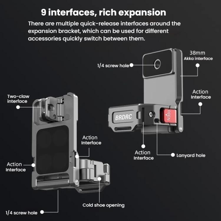 For DJI OSMO Pocket 3 BRDRC PO3005 Multi-functional Magnetic Base Expansion Back Clip Holder Adapter Bezel Accessory(Tarnish)