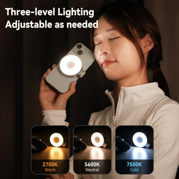 TELESIN S5-BGD-01 Mini Phone Magnetic Beauty Replacement Light Tri-color Temperature Portable Selfie Mirror Rotating Stretching Pocket Lamp