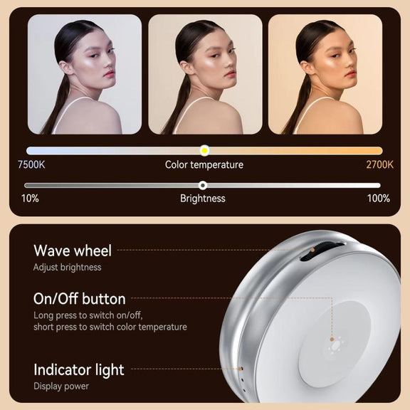 TELESIN S5-BGD-01 Mini Phone Magnetic Beauty Replacement Light Tri-color Temperature Portable Selfie Mirror Rotating Stretching Pocket Lamp