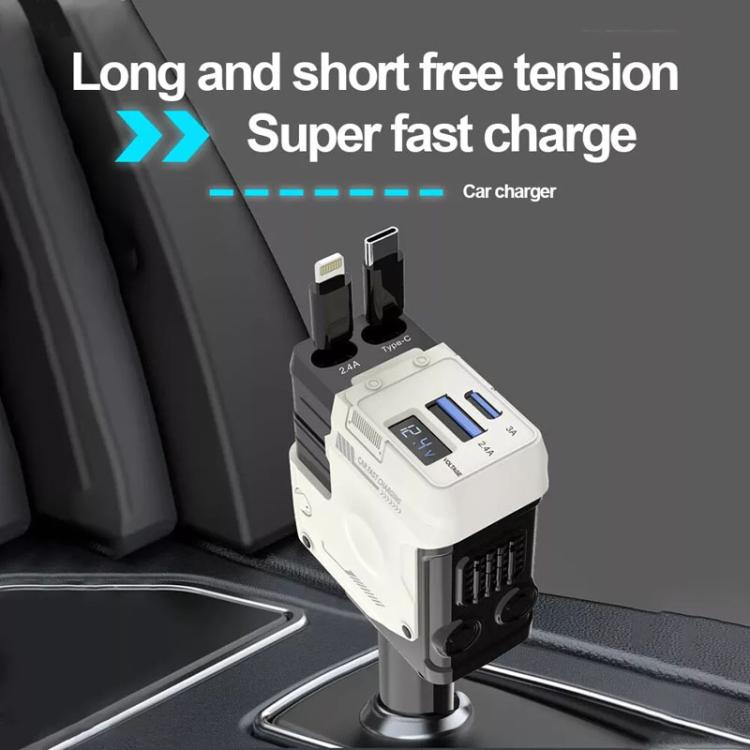 A1 Car 4 In 1 Digital Fast Charger With Retractable Cable(Yellow) - Car Charger by PMc TechLife | Online Shopping South Africa | PMc TechLife | Buy Now Pay Later Mobicred