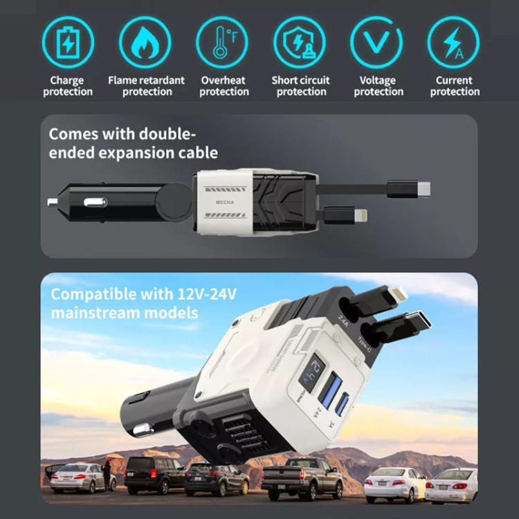 A1 Car 4 In 1 Digital Fast Charger With Retractable Cable(White) - free shipping - PMc TechLife - Order now!