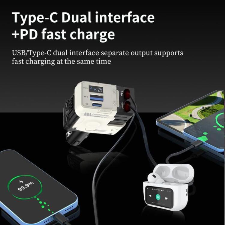 A1 Car 4 In 1 Digital Fast Charger With Retractable Cable(White) - free shipping - PMc TechLife - Order now!
