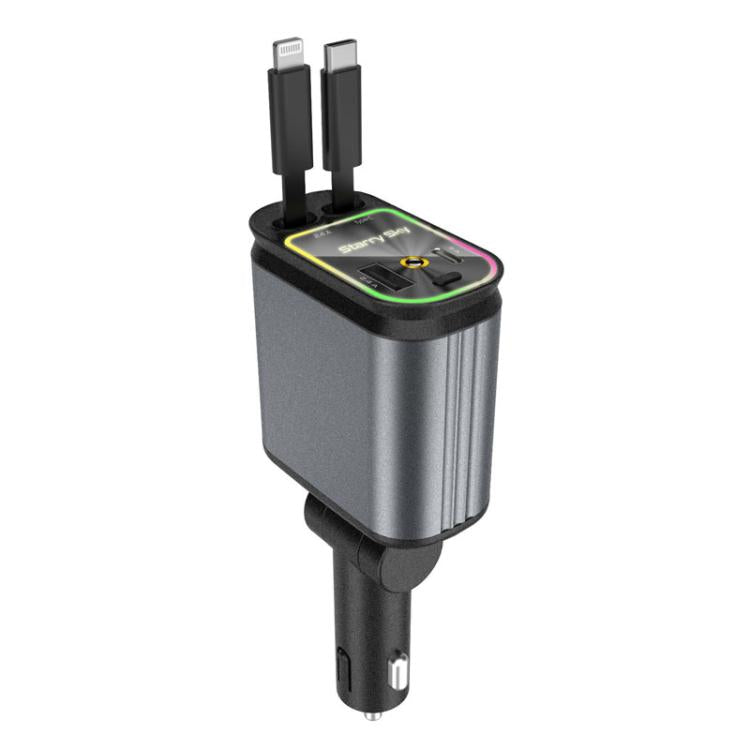 C3 Car Star Spotlight 4 In 1 Charger With Retractable Cable(Dark Gray) - free shipping - PMc TechLife - Order now!