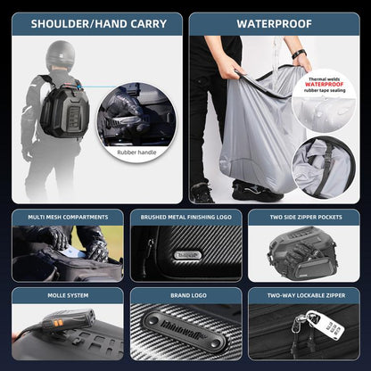 Rhinowalk MT2335 23L-35L Expandable Large-capacity EVA Hard Shell Motorcycle Tail Bag(Carbon Fiber) - free shipping - PMC Jewellery - Order now!
