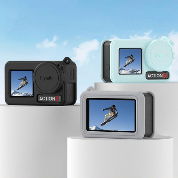 For DJI Osmo Action 3 / 4 / 5 Pro Flymile Silicone Cover Sport Camera Lens Drop Cases(Gray)