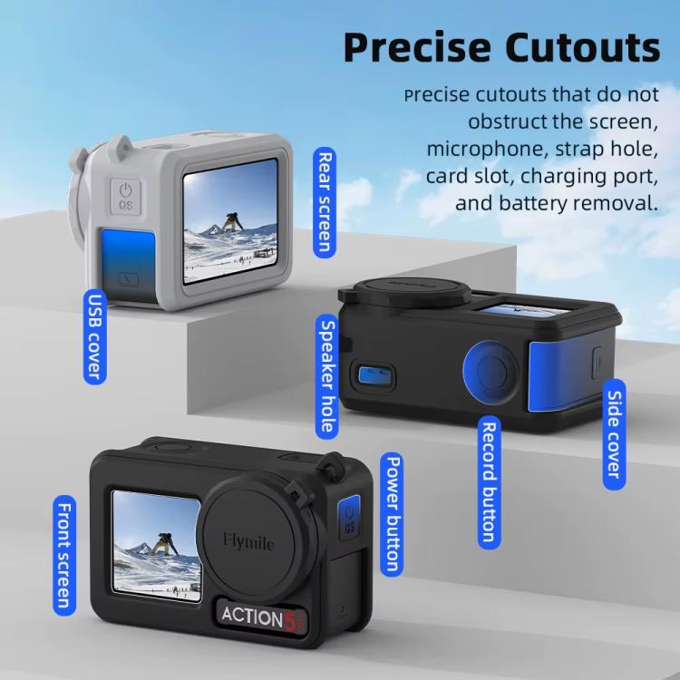 For DJI Osmo Action 3 / 4 / 5 Pro Flymile Silicone Cover Sport Camera Lens Drop Cases(Gray) - free shipping - PMC TechLife - Order now!