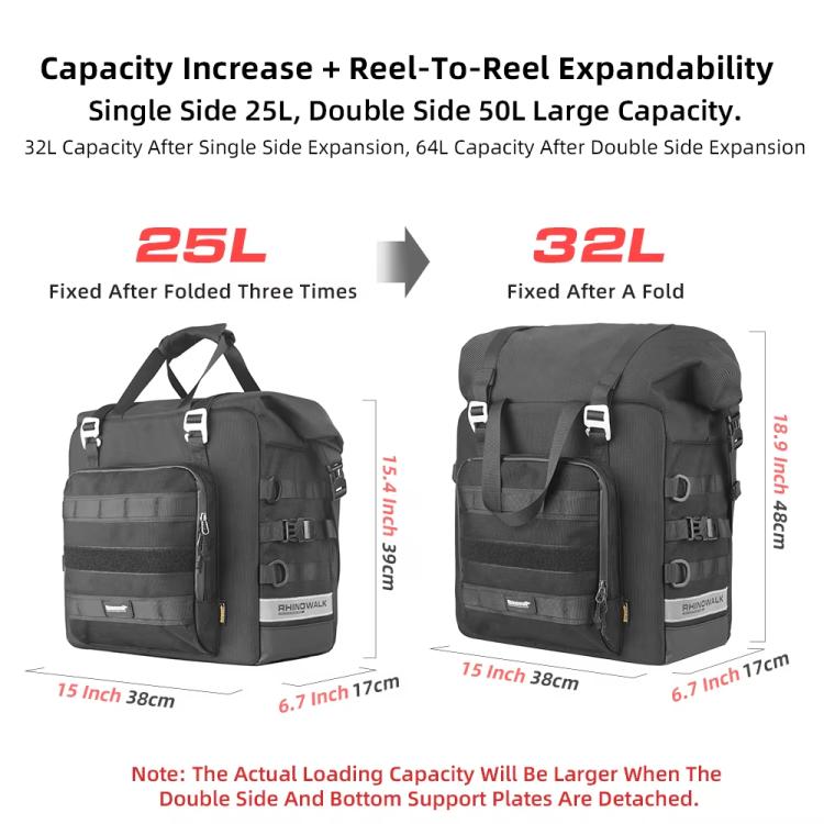 Rhinowalk MTR2050 25L-32L Expandable Large Capacity Quick-release Motorcycle Side Bag(Black) - free shipping - PMC Jewellery - Order now!