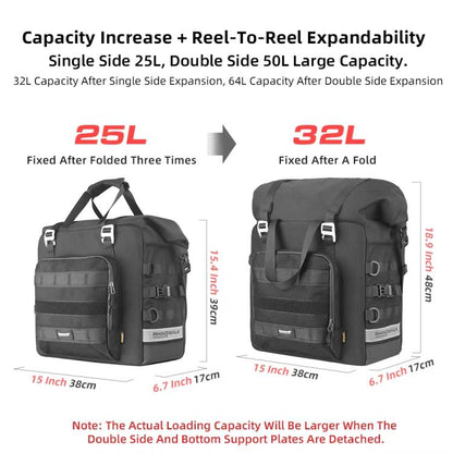 Rhinowalk MTR2050 25L-32L Expandable Large Capacity Quick-release Motorcycle Side Bag(Black) - free shipping - PMC Jewellery - Order now!