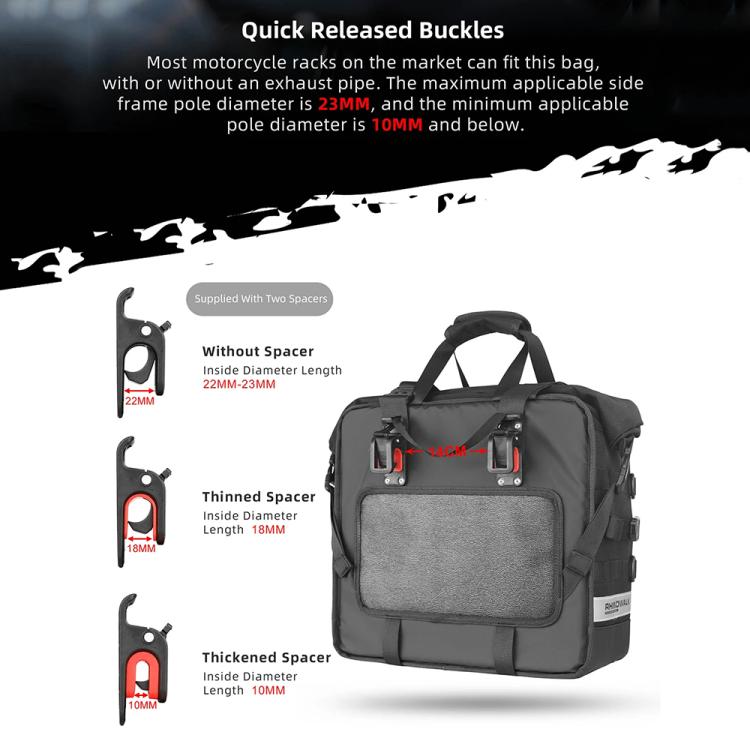 Rhinowalk MTR2050 25L-32L Expandable Large Capacity Quick-release Motorcycle Side Bag(Black) - free shipping - PMC Jewellery - Order now!