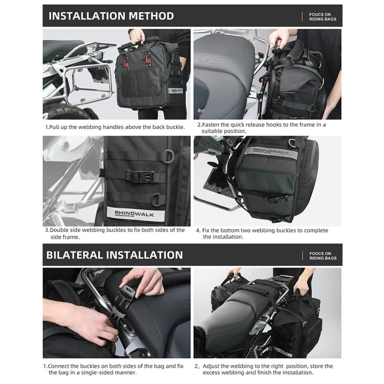 Rhinowalk MTR2050 25L-32L Expandable Large Capacity Quick-release Motorcycle Side Bag(Black) - free shipping - PMC Jewellery - Order now!