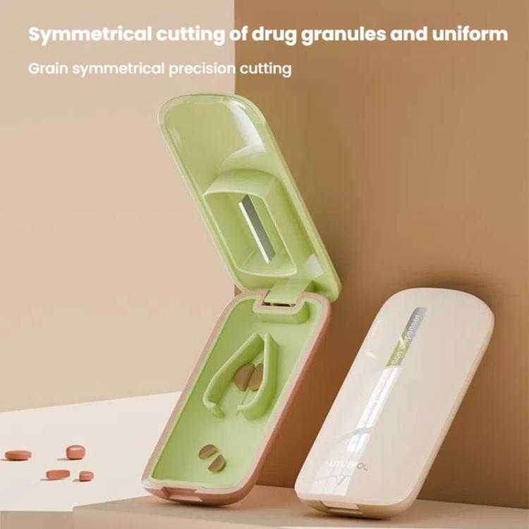 Lightweight Pill Cutter Box Portable Tablet Cutting Dispensing Pill Box(Matcha Green)