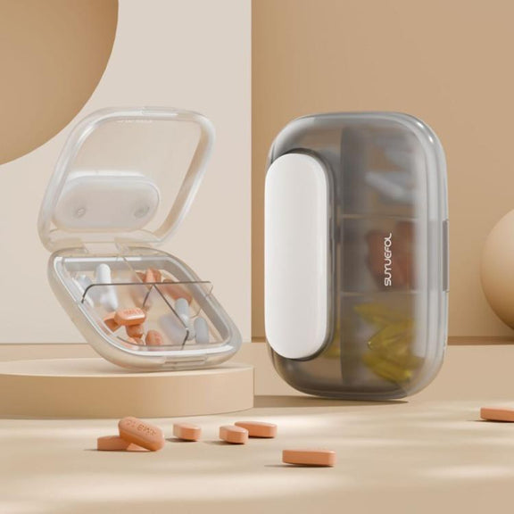 Portable Pill Box Dispenser Sealed Large Capacity Seven Days a Week Medication Organizer, Color: 4 Grids White