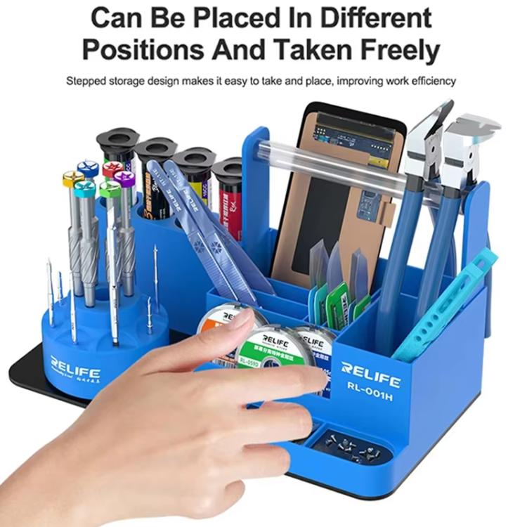 RELIFE RL-001H Rotary Organizer Cell Phone Repair Tool Parts Screwdriver Storage Rack(Blue) - free shipping - PMC Jewellery - Order now!