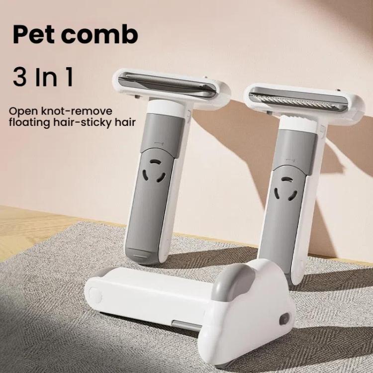 3-in-1 Pet Grooming Comb Sticky Roller for Cats and Dogs, Removes Loose Hair, Detangles, Spec: Large Curved
