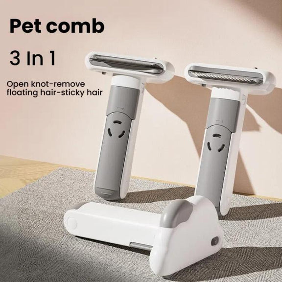 3-in-1 Pet Grooming Comb Sticky Roller for Cats and Dogs, Removes Loose Hair, Detangles, Spec: Small Straight