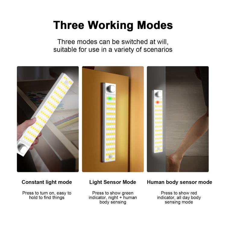 LED Cabinet Light Magnetic Motion Sensor Rechargeable Lamp 128 LEDs 3-color Temperature XN01 - Sensor LED Lights by PMC Jewellery | Online Shopping South Africa | PMC Jewellery | Buy Now Pay Later Mobicred