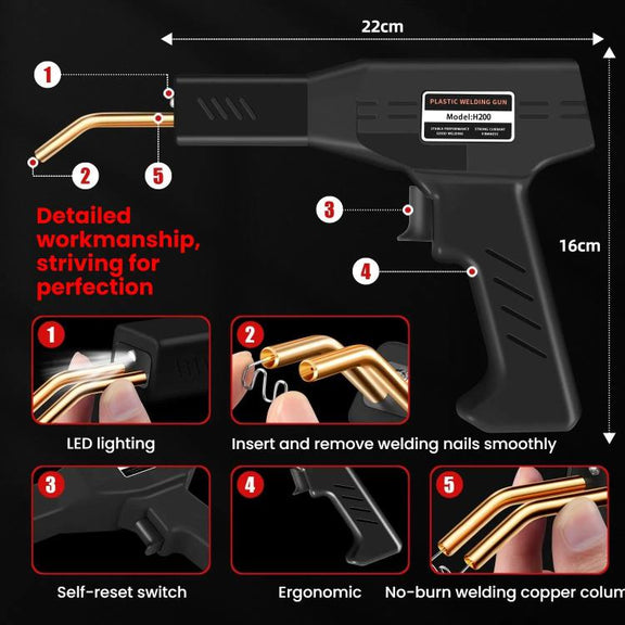Rechargeable Car Bumper Plastic Repair Welding Machine, Specification: Black+200 Welding Nails