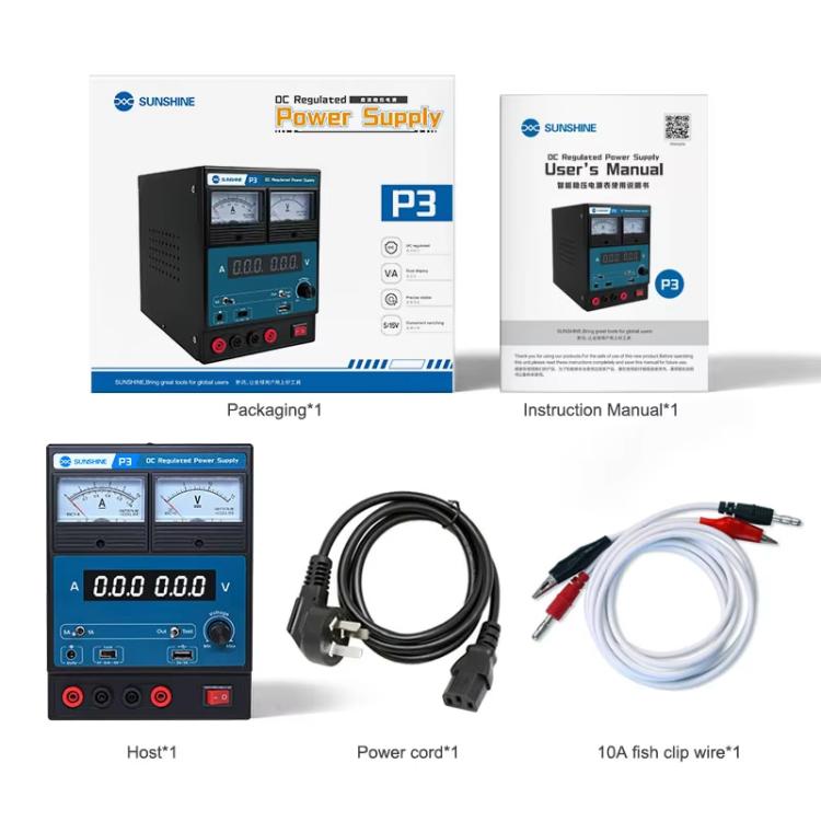 SUNSHINE P3 DC Regulated Power Supply 5V/8.4V/15V Switching Mobile Phone Repair Regulated Power Supply Meter(US Plug 110V) - free shipping - PMC Jewellery - Order now!
