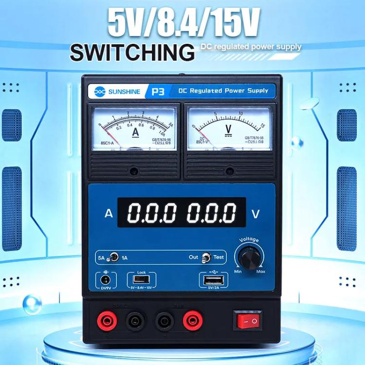 SUNSHINE P3 DC Regulated Power Supply 5V/8.4V/15V Switching Mobile Phone Repair Regulated Power Supply Meter(US Plug 110V) - free shipping - PMC Jewellery - Order now!