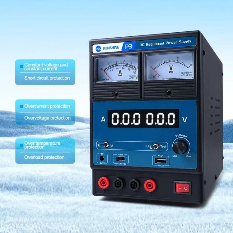 SUNSHINE P3 DC Regulated Power Supply 5V/8.4V/15V Switching Mobile Phone Repair Regulated Power Supply Meter(US Plug 110V) - free shipping - PMC Jewellery - Order now!