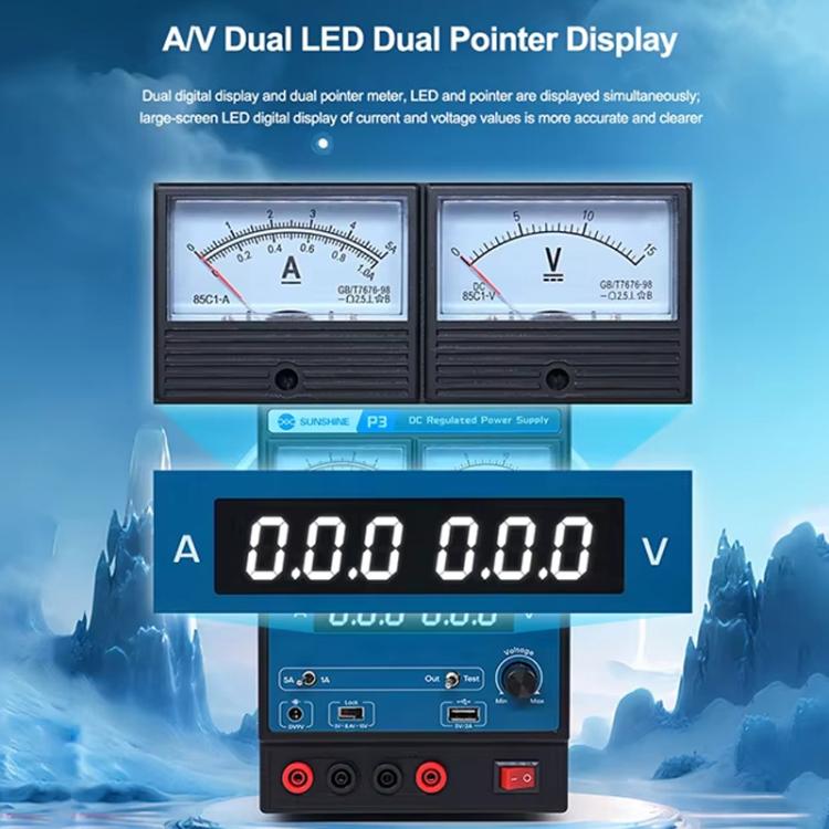 SUNSHINE P3 DC Regulated Power Supply 5V/8.4V/15V Switching Mobile Phone Repair Regulated Power Supply Meter(US Plug 110V) - free shipping - PMC Jewellery - Order now!