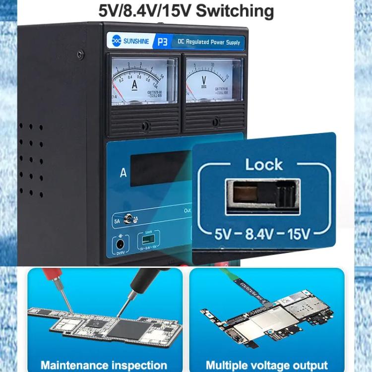SUNSHINE P3 DC Regulated Power Supply 5V/8.4V/15V Switching Mobile Phone Repair Regulated Power Supply Meter(US Plug 110V) - free shipping - PMC TechLife - Order now!