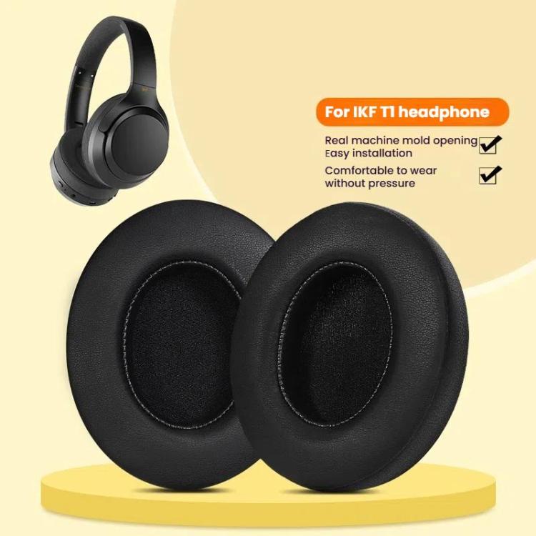 For iKF T1 / T1 Pro Headphone 1pair Earpads Earmuffs Sponge Cover(Black) - Earmuff & Pad by PMc TechLife | Online Shopping South Africa | PMc TechLife | Buy Now Pay Later Mobicred
