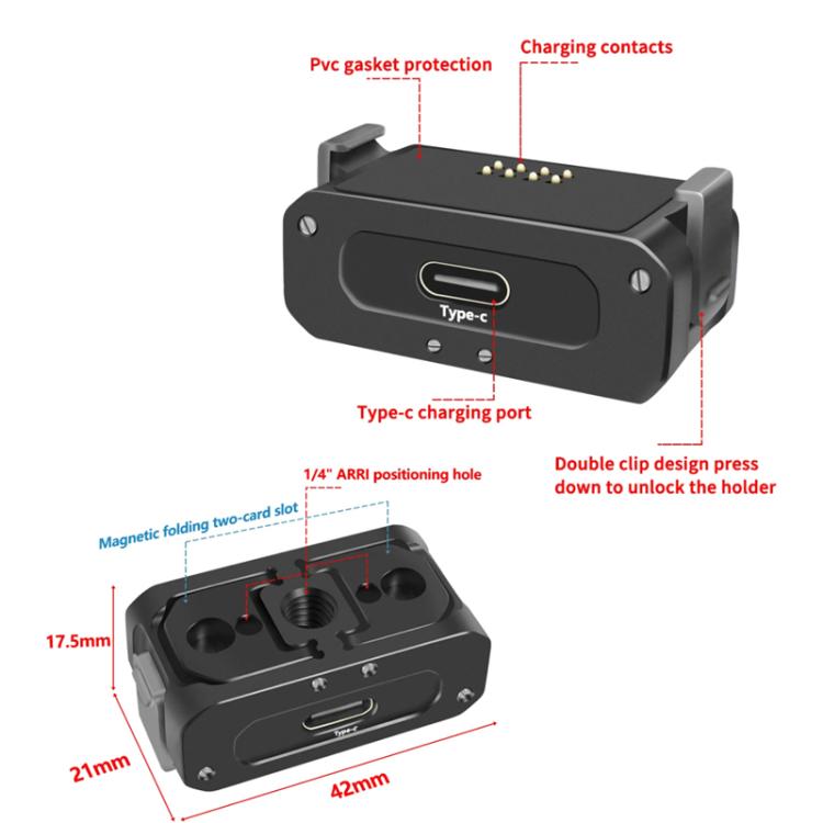 For DJI Osmo Action 2 Camera Magnetic Charging Base with 1/4 Inch & Arri Hole, Spec: Set C