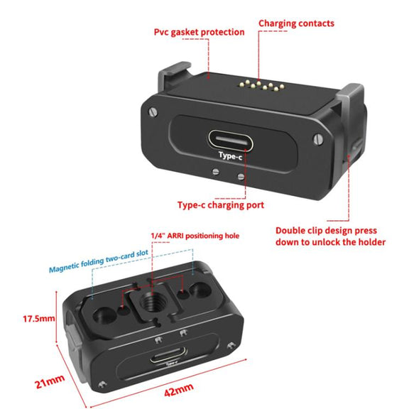 For DJI Osmo Action 2 Camera Magnetic Charging Base with 1/4 Inch & Arri Hole, Spec: Set B