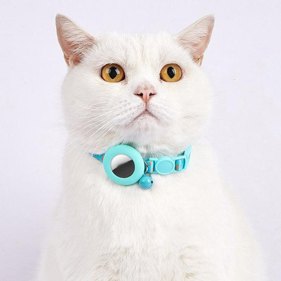 For Airtag Tracker Protective Case Cat Collar GPS Locator Protective Case With Bell(Black Night Beach)