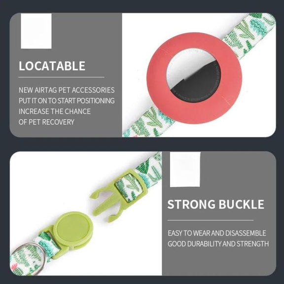 For Airtag Tracker Protective Case Cat Collar GPS Locator Protective Case With Bell(Pineapple Parrot)