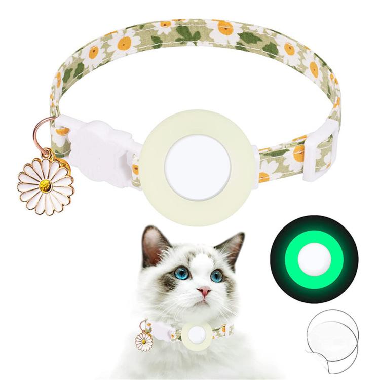 For AirTag Tracker Silicone Cover Small Daisy Pet Collar Dog Collar With Bell And Front Back Film(Luminous Green) - Pet Series by PMC TechLife | Online Shopping South Africa | PMC TechLife | Buy Now Pay Later Mobicred