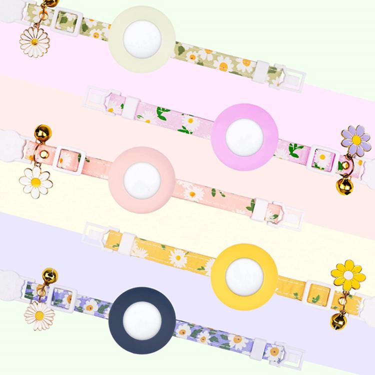 For AirTag Tracker Silicone Cover Small Daisy Pet Collar Dog Collar With Bell And Front Back Film(Yellow)