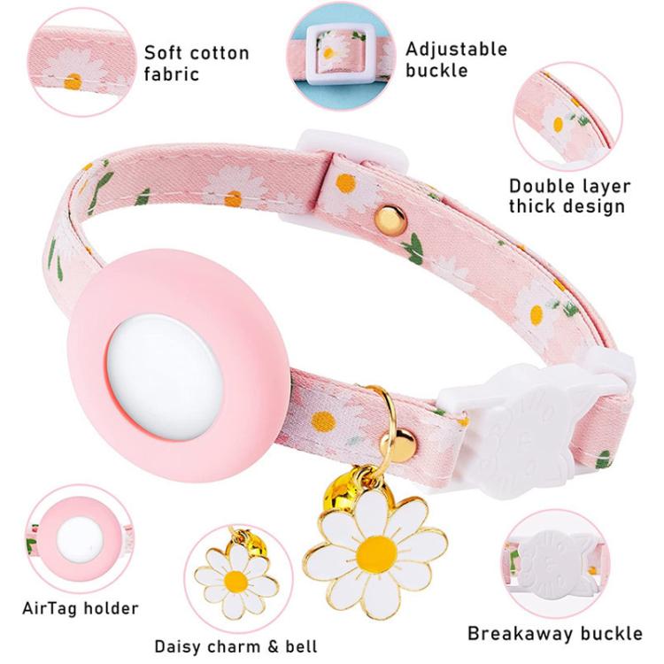 For AirTag Tracker Silicone Cover Small Daisy Pet Collar Dog Collar With Bell And Front Back Film(Pink)