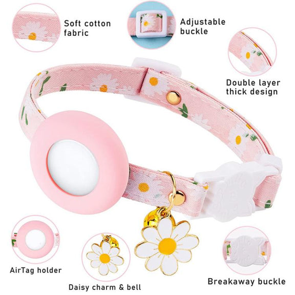 For AirTag Tracker Silicone Cover Small Daisy Pet Collar Dog Collar With Bell And Front Back Film(Purple)