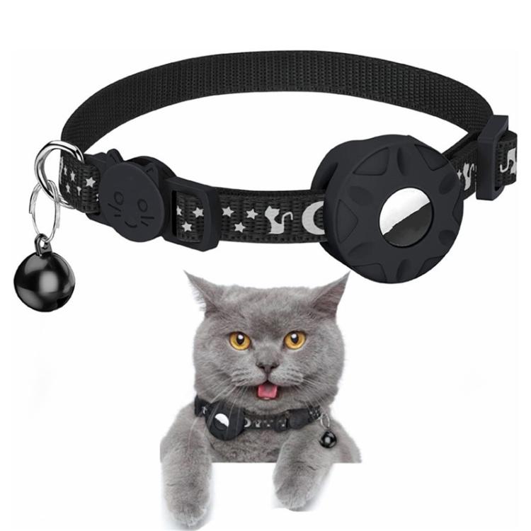 For AirTag Tracker Silicone Case Reflective Stars And Moon Cats Dogs Pet Collar With Bell(Black) - Pet Series by PMC TechLife | Online Shopping South Africa | PMC TechLife | Buy Now Pay Later Mobicred