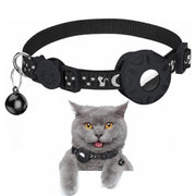 For AirTag Tracker Silicone Case Reflective Stars And Moon Cats Dogs Pet Collar With Bell(Black)